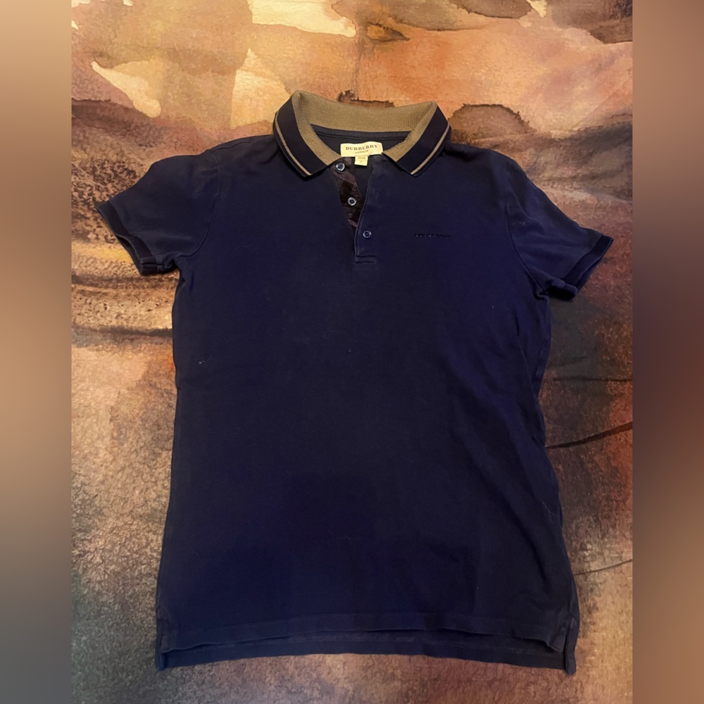 Burberry Slim Fit Blue and Green Cotton Polo (Size S)
